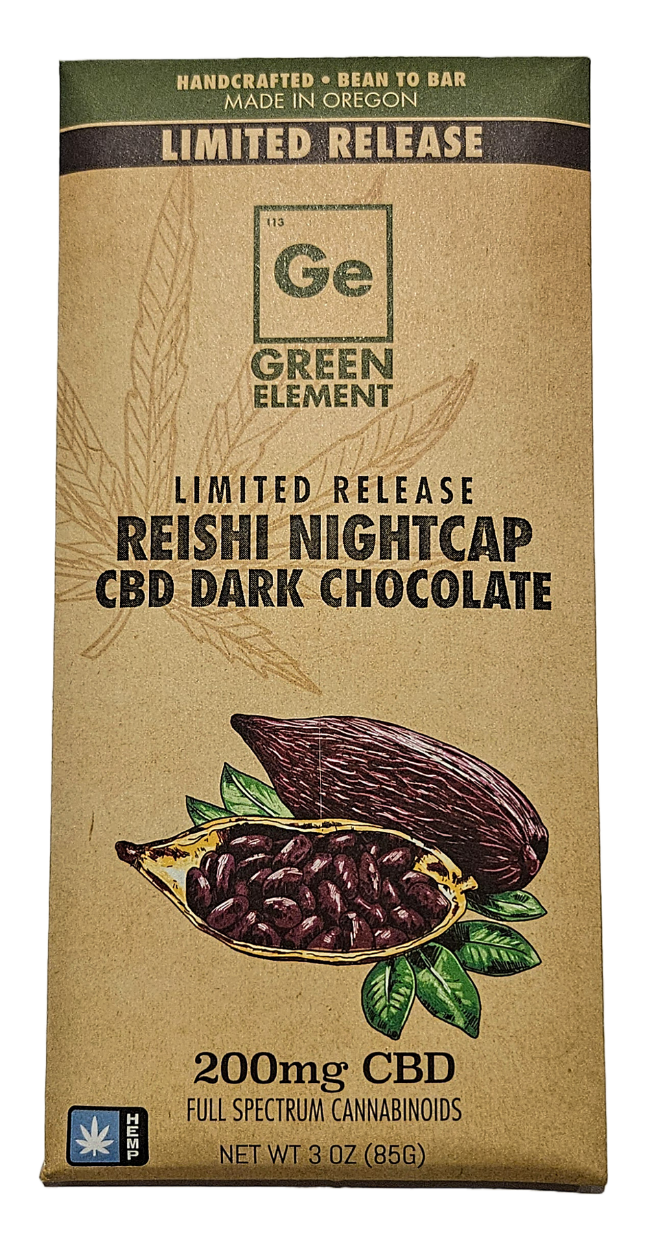 Green Element - CBD Chocolate Bar, Dark, Reishi Nightcap, 200:15:10